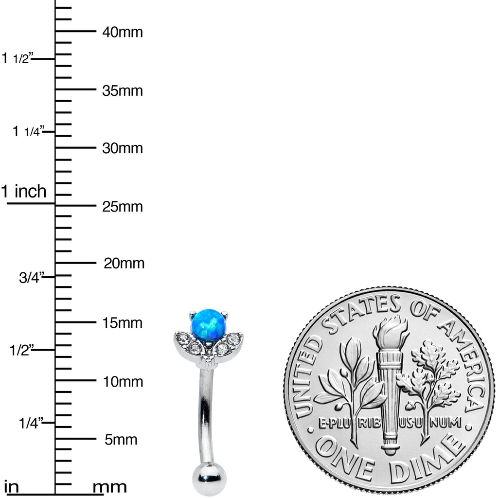 BodyCandy 16G 5/16 Clear Gem Blue Faux Opal Style Flower Curved Eyebrow Ring — size reference