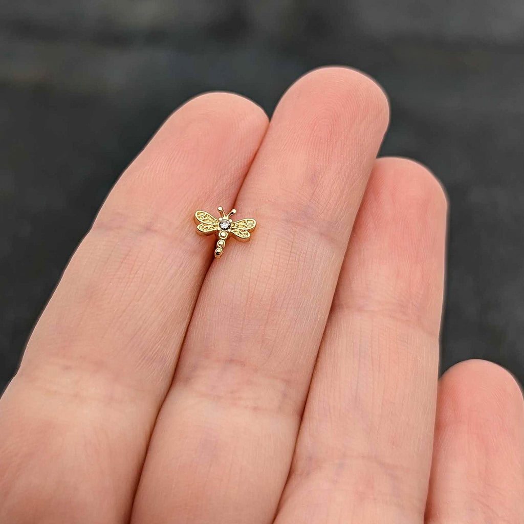 BodyCandy 16G 1/4 Clear Gem Gold Tone Flying Dragonfly Cartilage Earring — size reference
