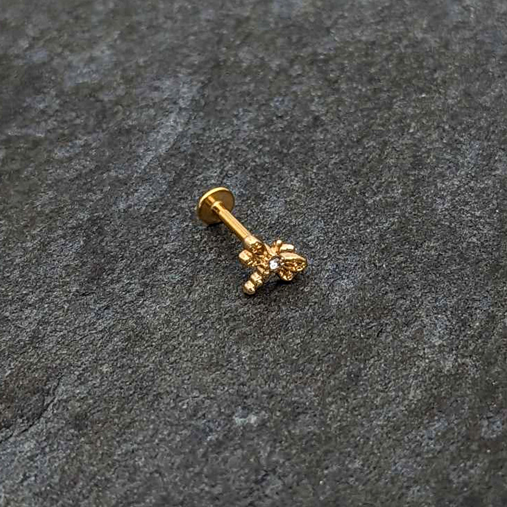 BodyCandy 16G 5/16 Clear Gem Gold Hue Flying Dragonfly Labret Monroe Tragus — alternative angle