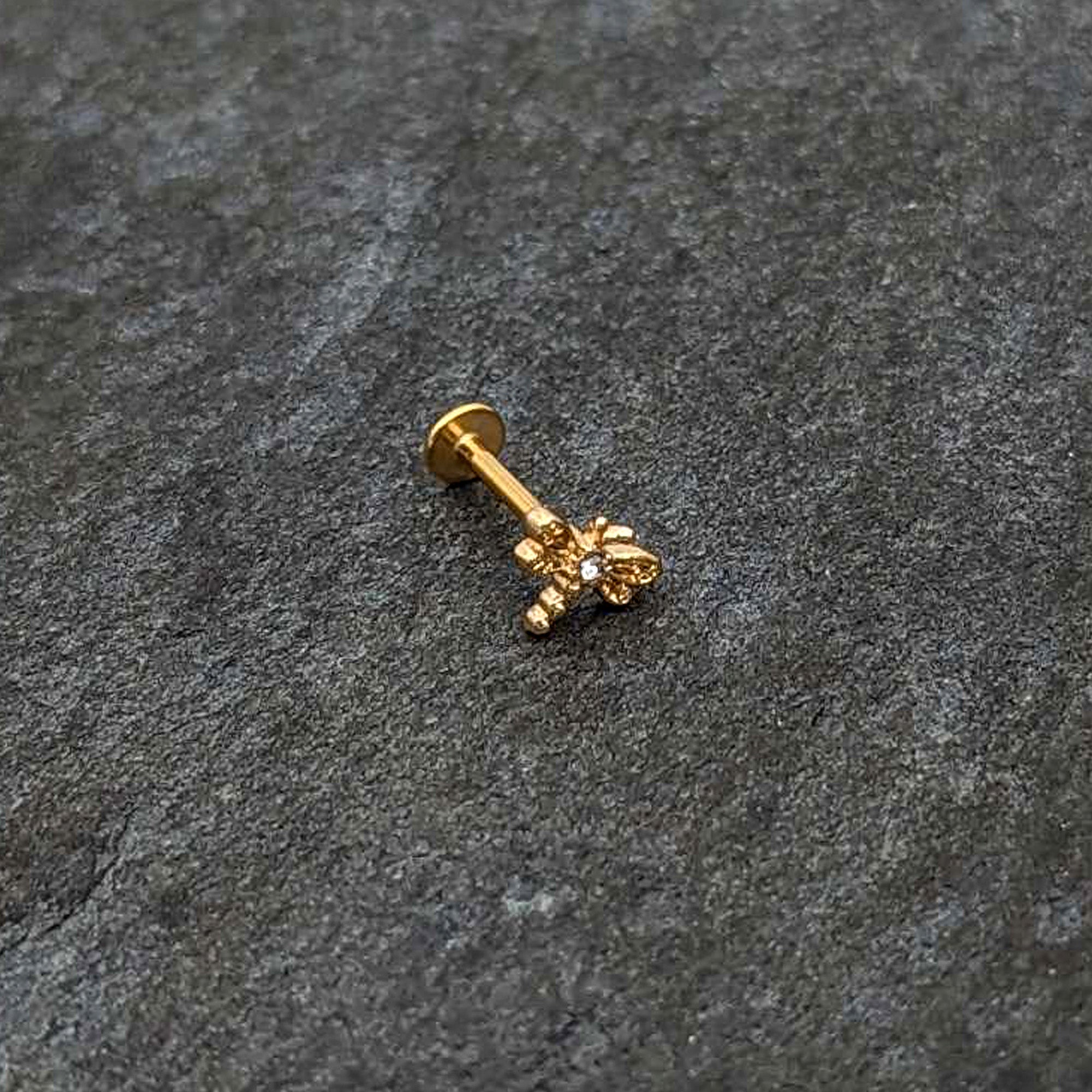 BodyCandy 16G 5/16 Clear Gem Gold Hue Flying Dragonfly Labret Monroe Tragus — alternative angle