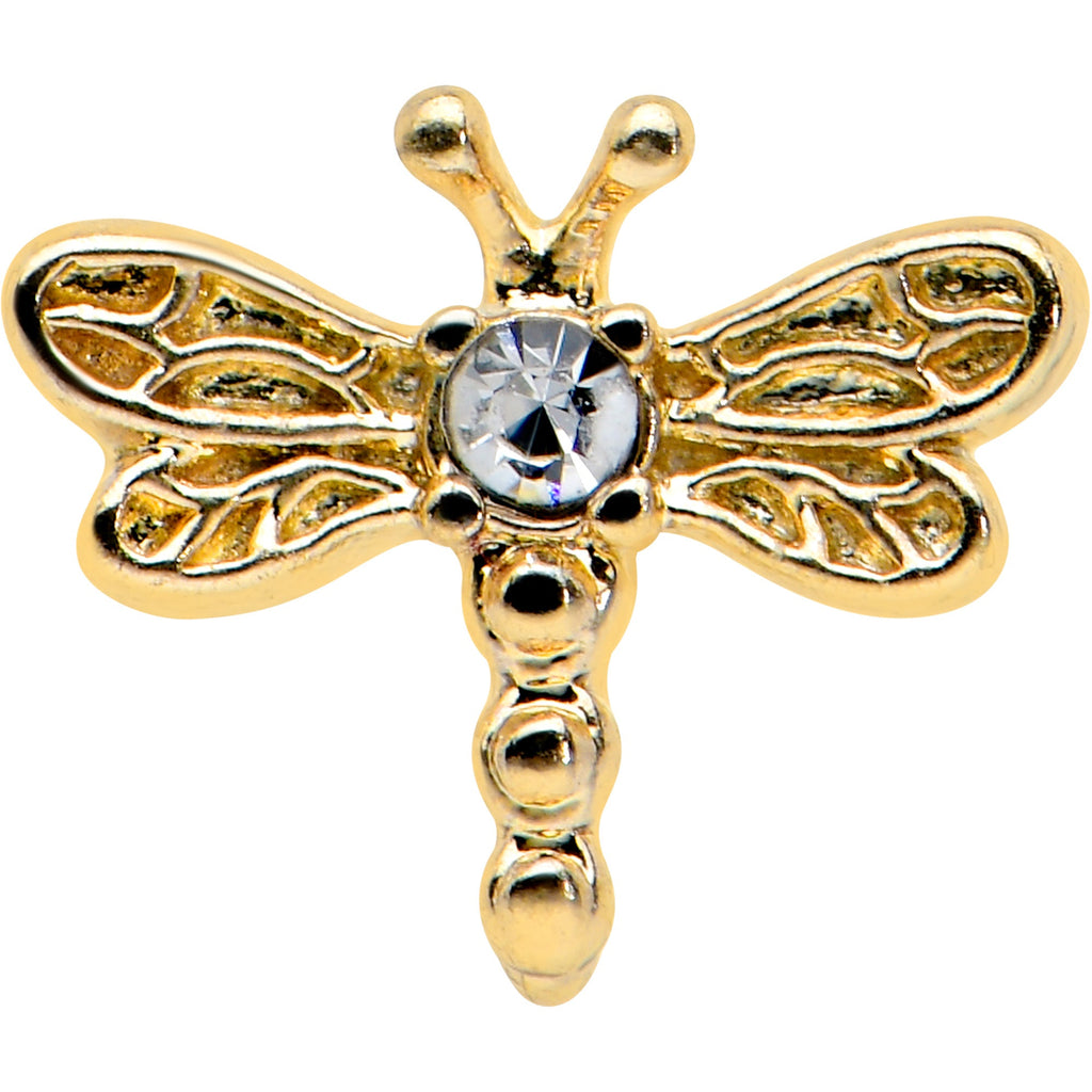 BodyCandy 20G 7mm Clear Gem Gold Tone Flying Dragonfly L Shape Nose Ring — detail close-up