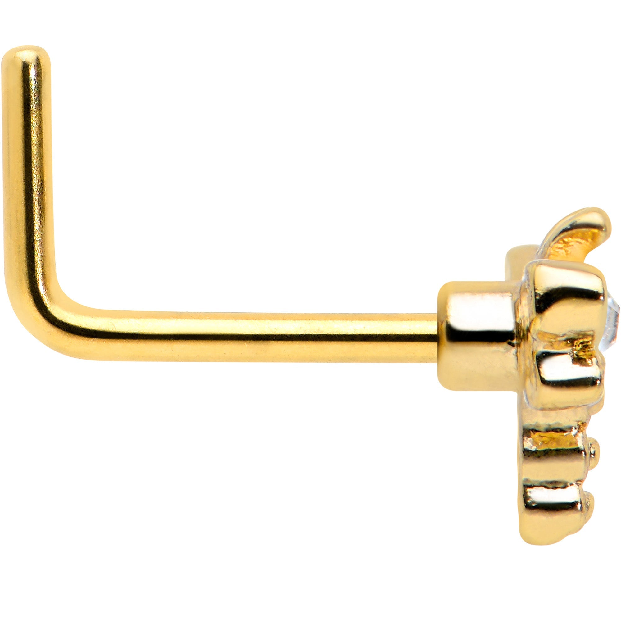 BodyCandy 20G 7mm Clear Gem Gold Tone Flying Dragonfly L Shape Nose Ring — lifestyle context