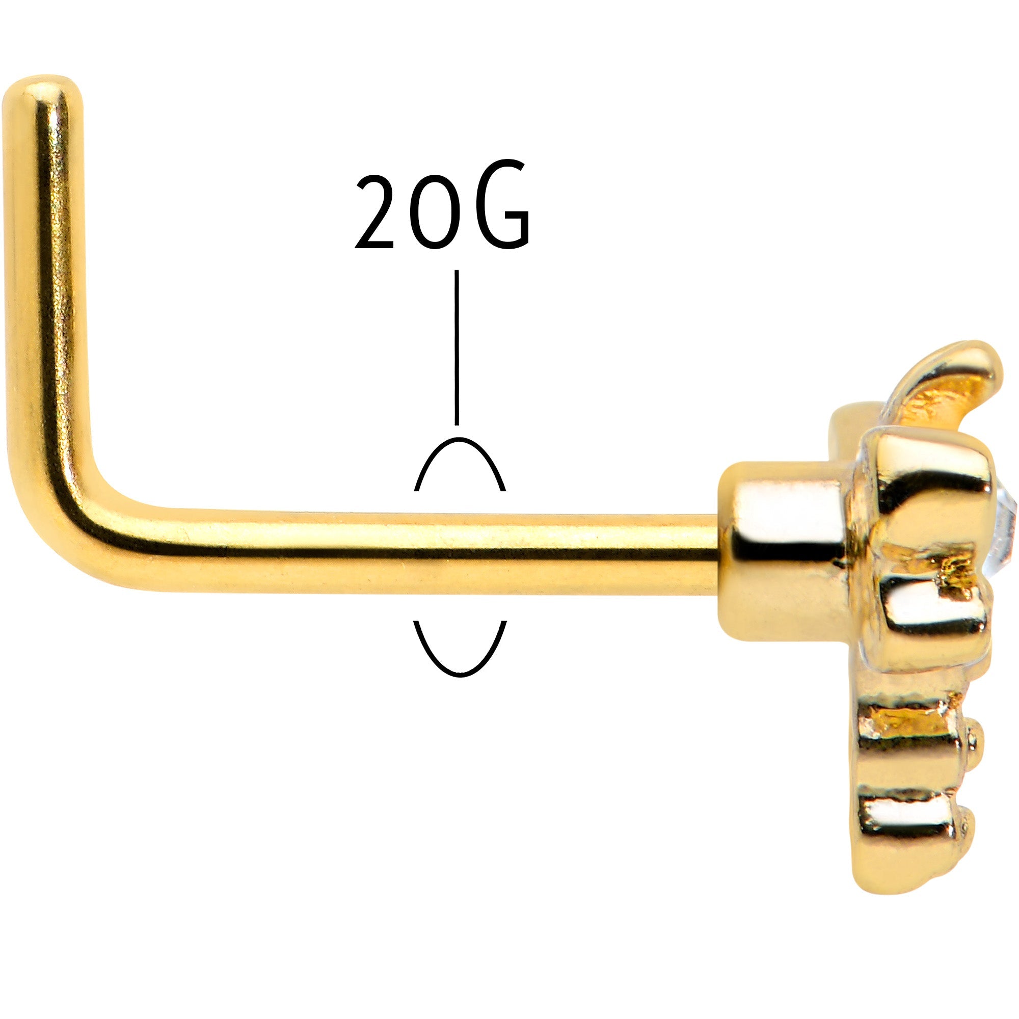 BodyCandy 20G 7mm Clear Gem Gold Tone Flying Dragonfly L Shape Nose Ring — back view