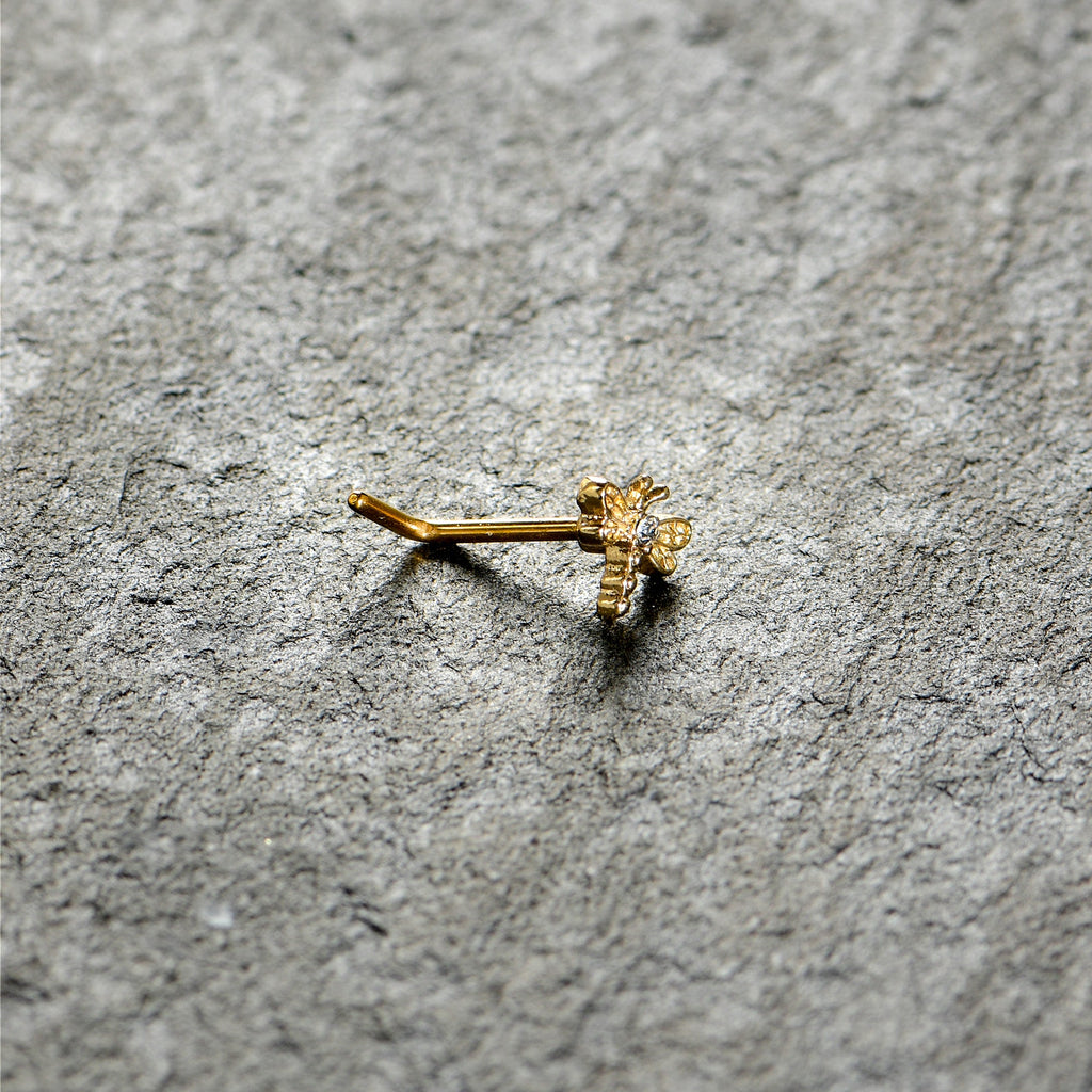 BodyCandy 20G 7mm Clear Gem Gold Tone Flying Dragonfly L Shape Nose Ring — alternative angle