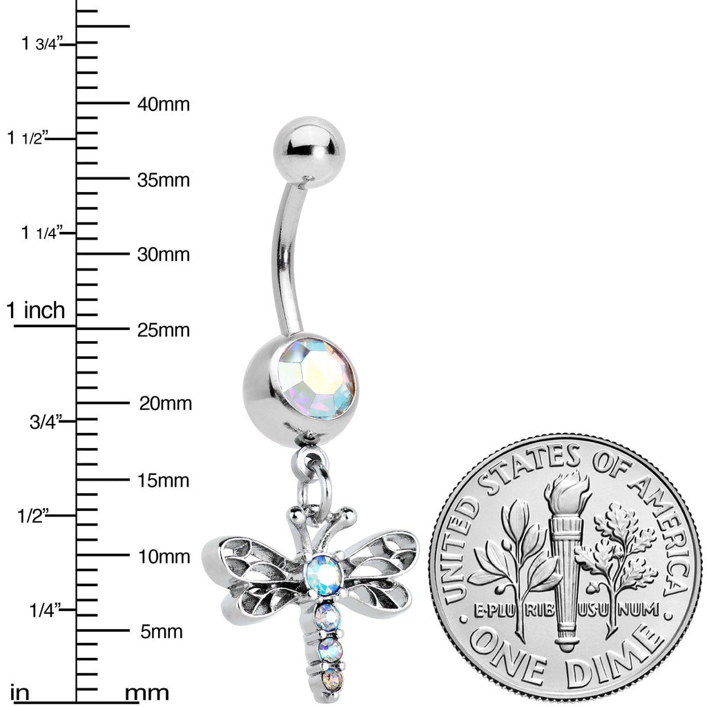 BodyCandy Aurora Gem Ornate Dragonfly Dangle Belly Ring — lifestyle context