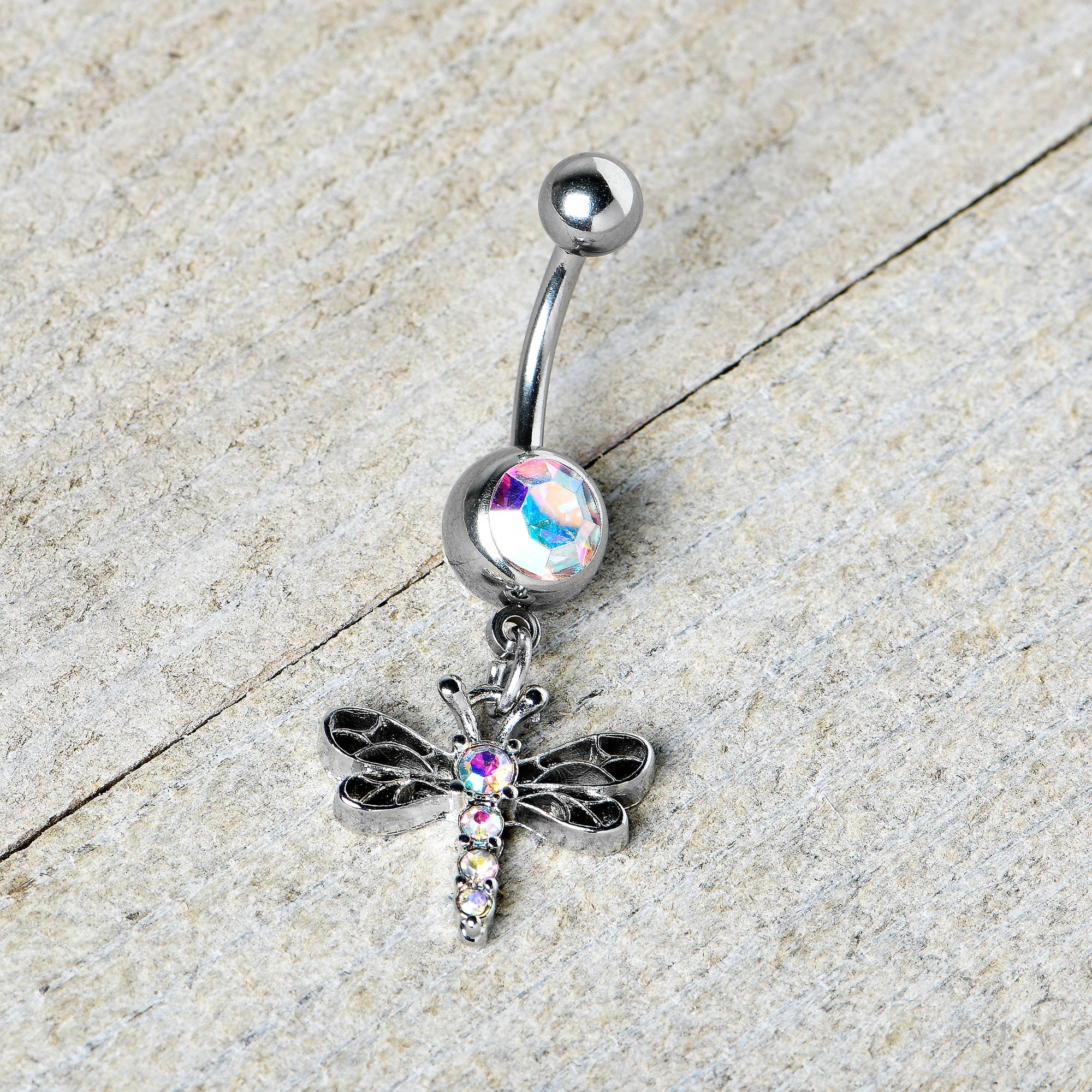 BodyCandy Aurora Gem Ornate Dragonfly Dangle Belly Ring — side view