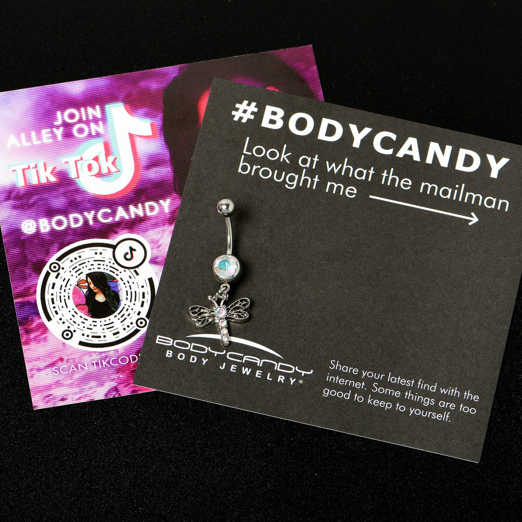BodyCandy Aurora Gem Ornate Dragonfly Dangle Belly Ring — back view