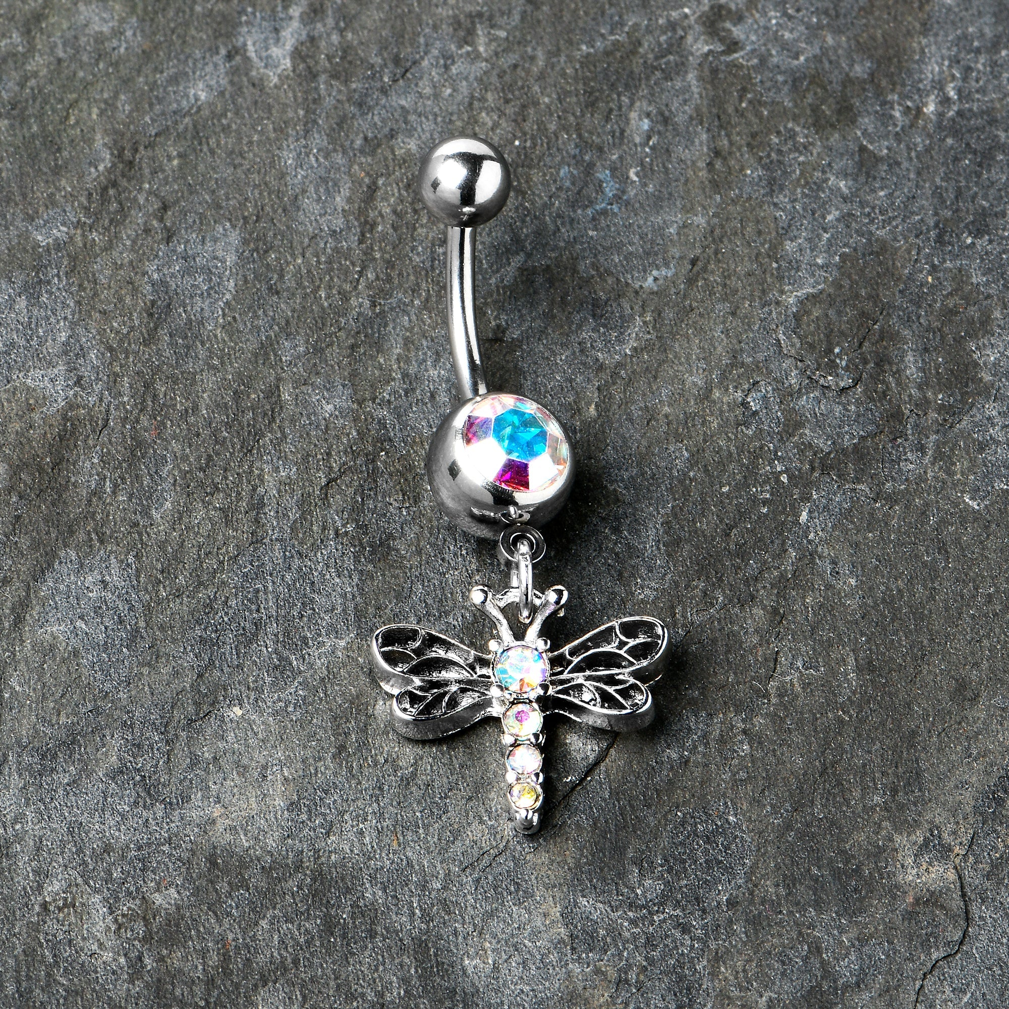 BodyCandy Aurora Gem Ornate Dragonfly Dangle Belly Ring — alternative angle