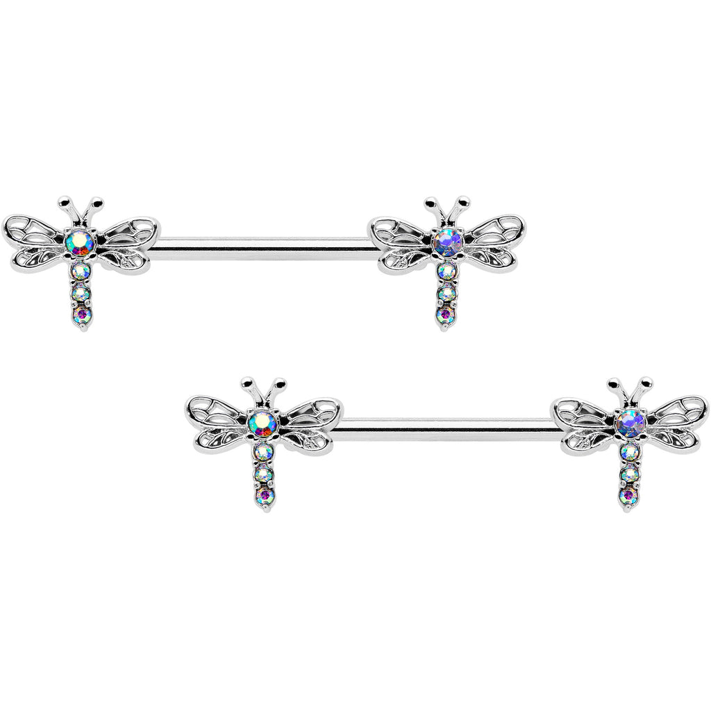 BodyCandy 14G 9/16 Aurora Gem Ornate Dragonflies Barbell Nipple Ring Set — main product shot