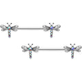 BodyCandy 14G 9/16 Aurora Gem Ornate Dragonflies Barbell Nipple Ring Set — main product shot