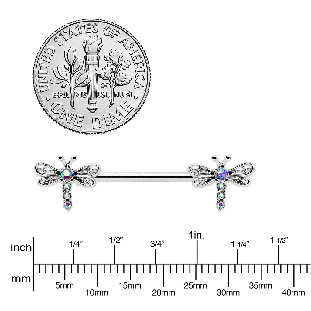 BodyCandy 14G 9/16 Aurora Gem Ornate Dragonflies Barbell Nipple Ring Set — lifestyle context