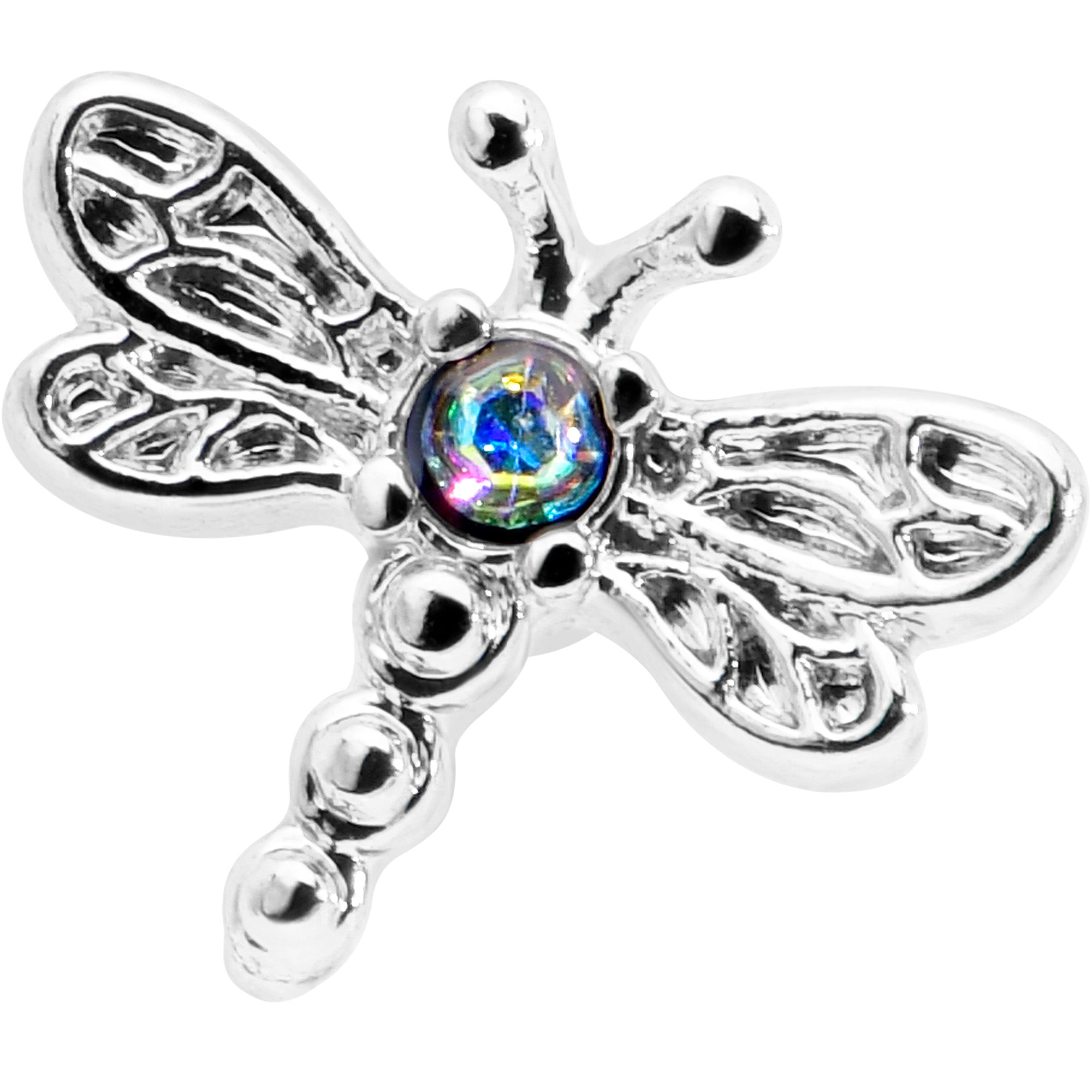 BodyCandy 16G 1/4 Aurora Gem Ornate Dragonfly Cartilage Tragus Earring — detail close-up
