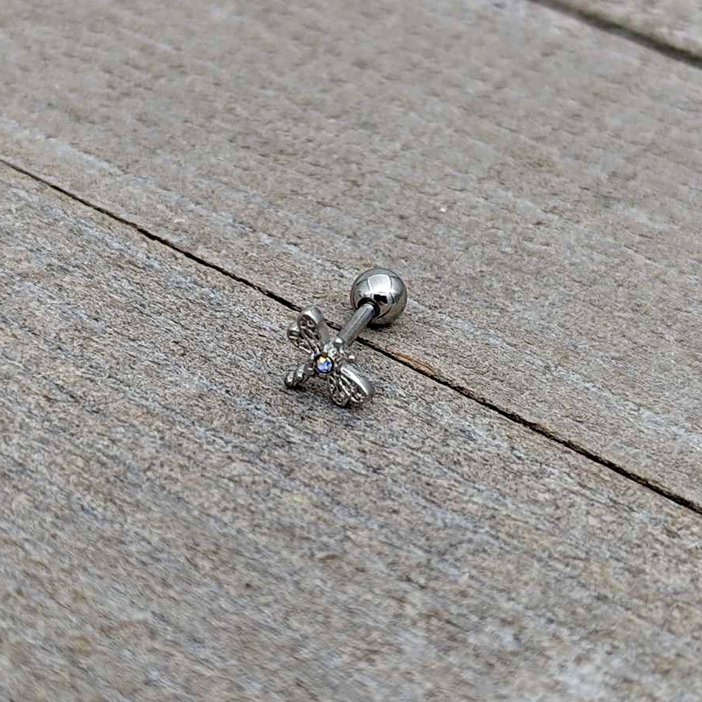 BodyCandy 16G 1/4 Aurora Gem Ornate Dragonfly Cartilage Tragus Earring — in-use photo