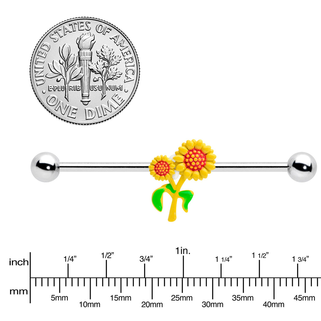 BodyCandy 14G Happy Sunflower Duo Industrial Barbell 38mm — lifestyle context