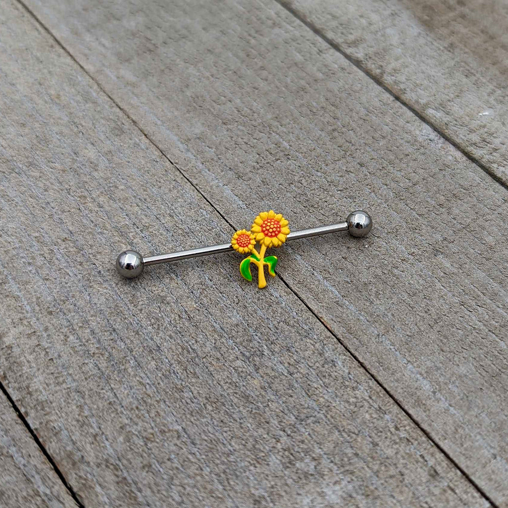 BodyCandy 14G Happy Sunflower Duo Industrial Barbell 38mm — back view