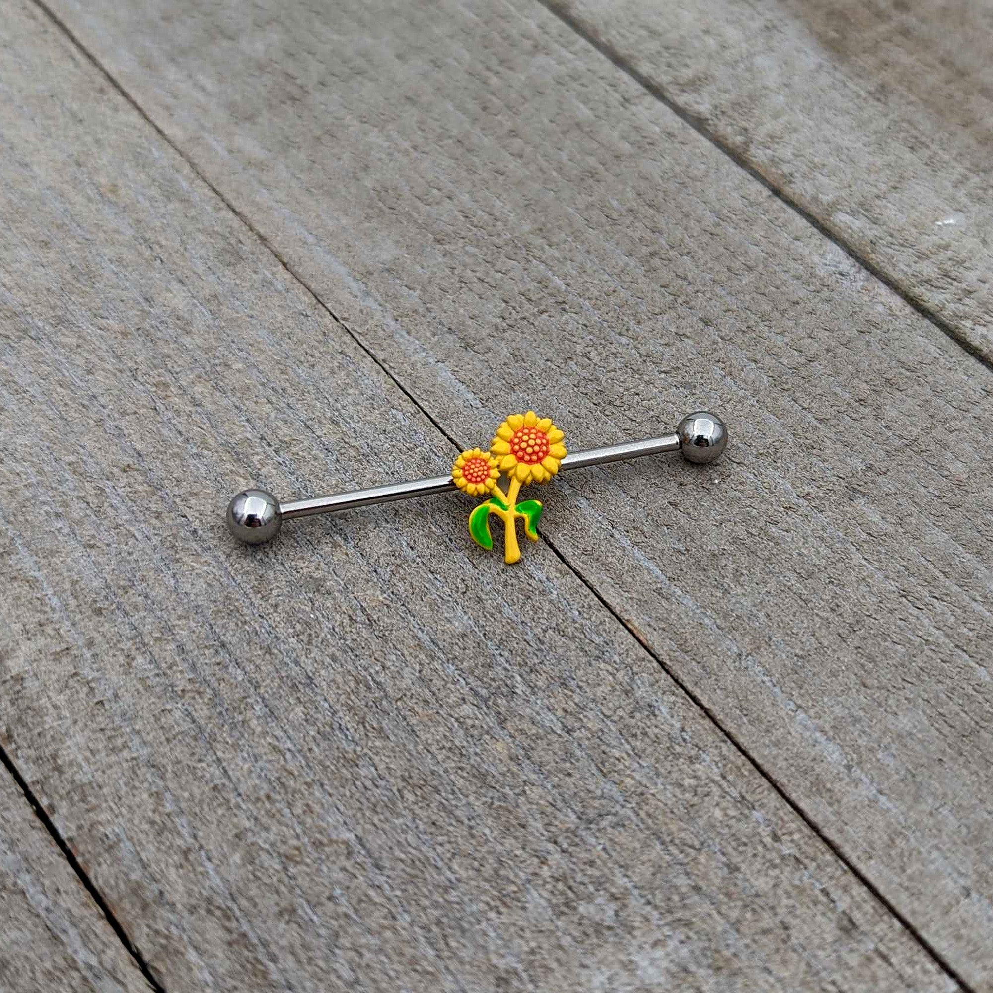 BodyCandy 14G Happy Sunflower Duo Industrial Barbell 38mm — back view