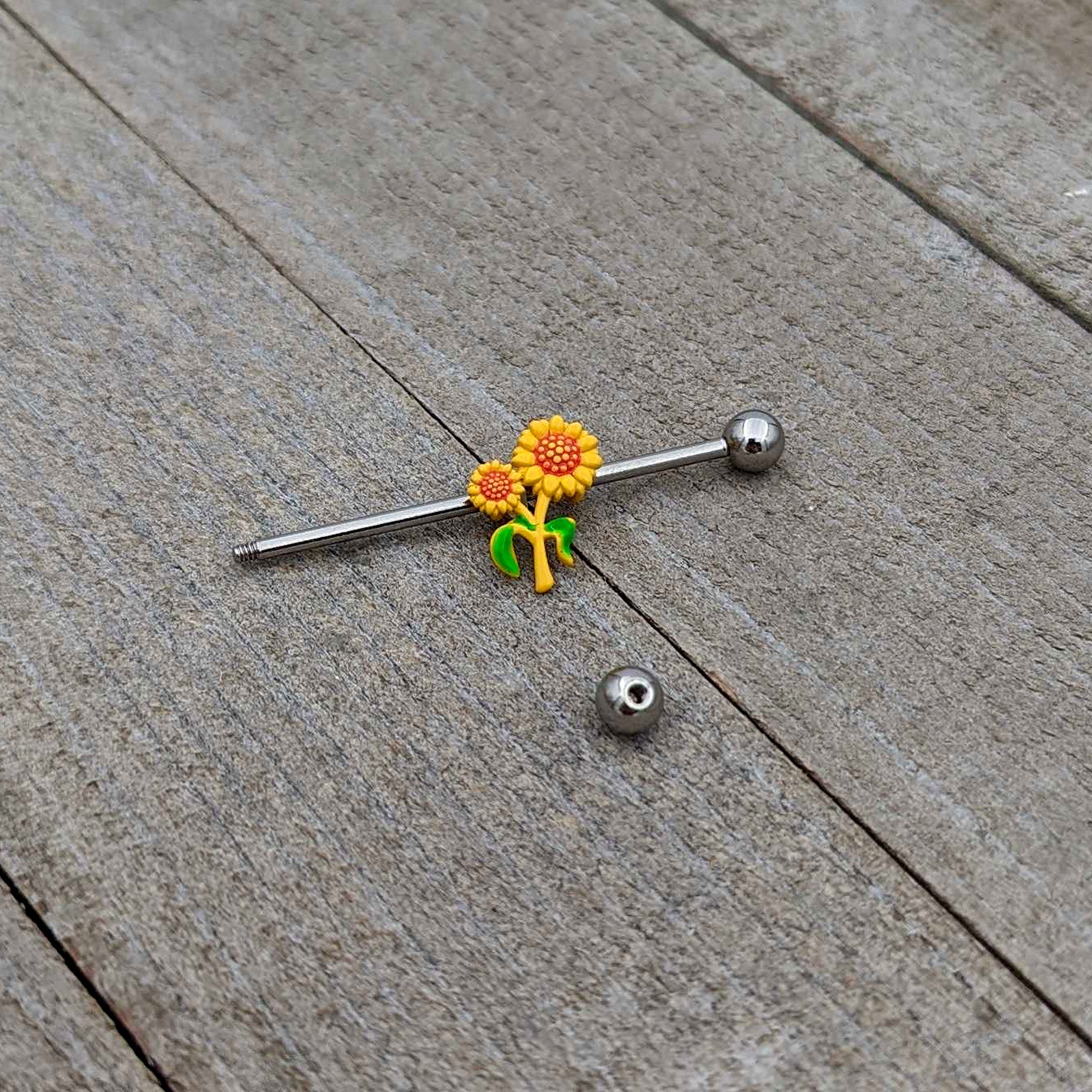 BodyCandy 14G Happy Sunflower Duo Industrial Barbell 38mm — alternative angle