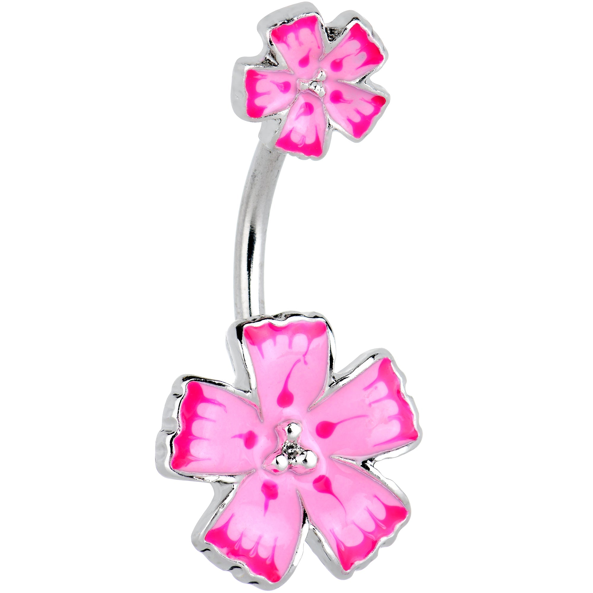 BodyCandy Pink Flower Textured Center Double Mount Belly Ring — main product shot
