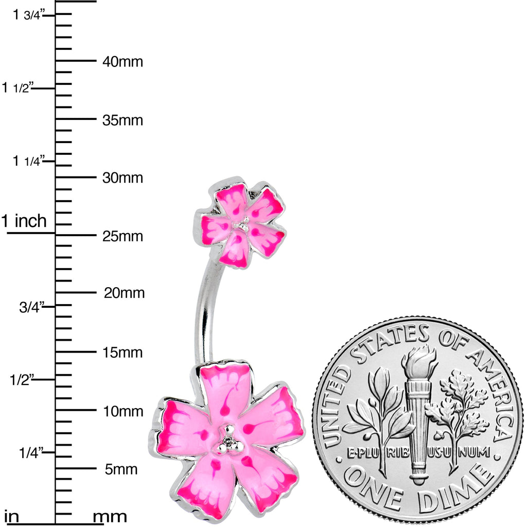 BodyCandy Pink Flower Textured Center Double Mount Belly Ring — lifestyle context