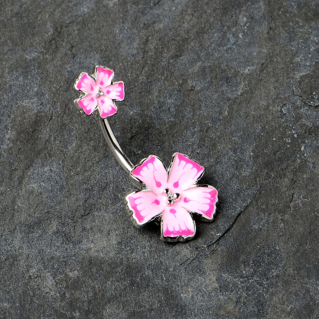 BodyCandy Pink Flower Textured Center Double Mount Belly Ring — side view