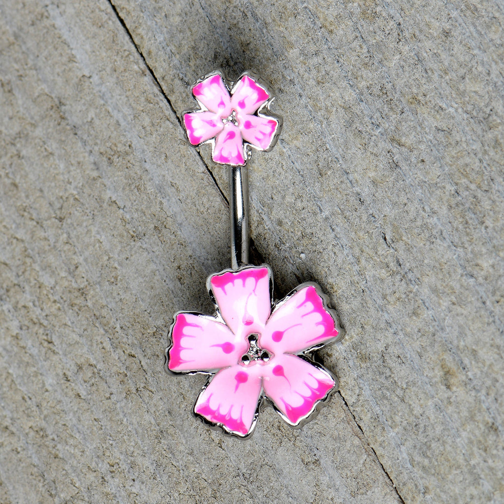 BodyCandy Pink Flower Textured Center Double Mount Belly Ring — back view