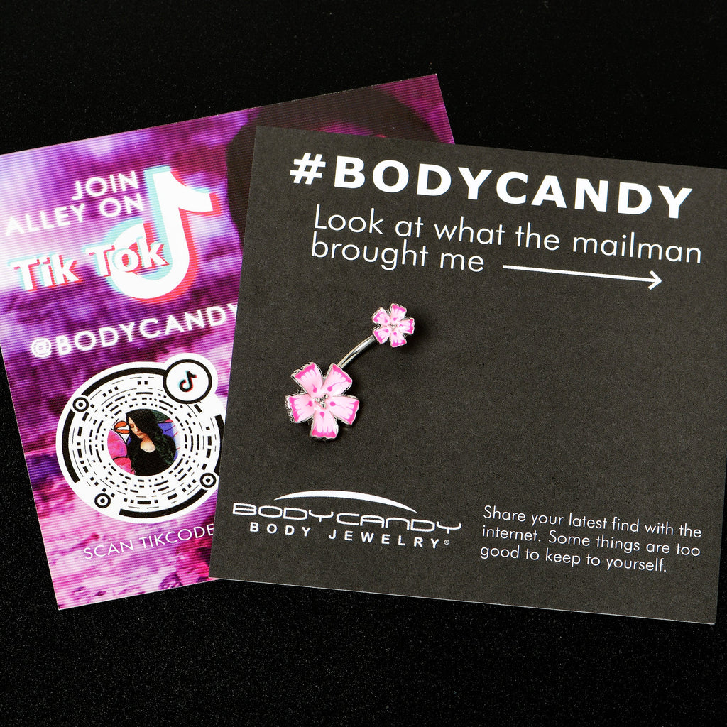 BodyCandy Pink Flower Textured Center Double Mount Belly Ring — alternative angle