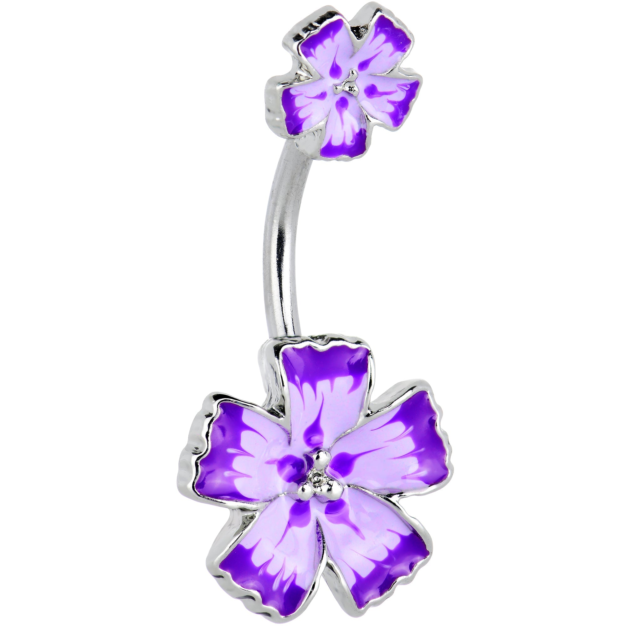 BodyCandy Purple Flower Textured Center Double Mount Belly Ring — main product shot