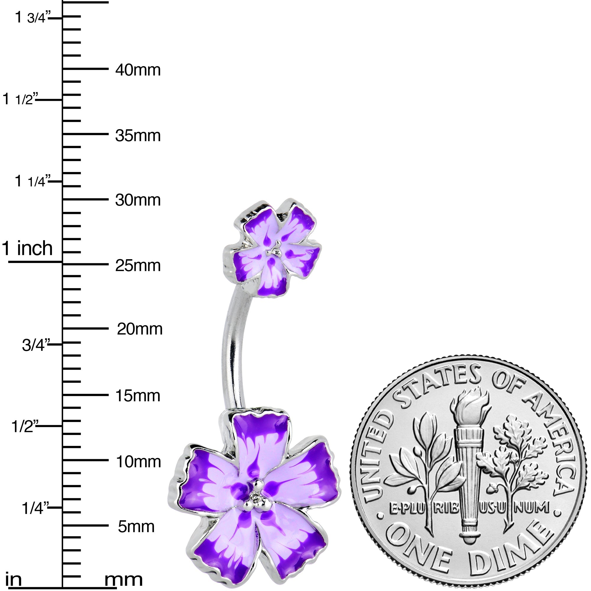 BodyCandy Purple Flower Textured Center Double Mount Belly Ring — lifestyle context