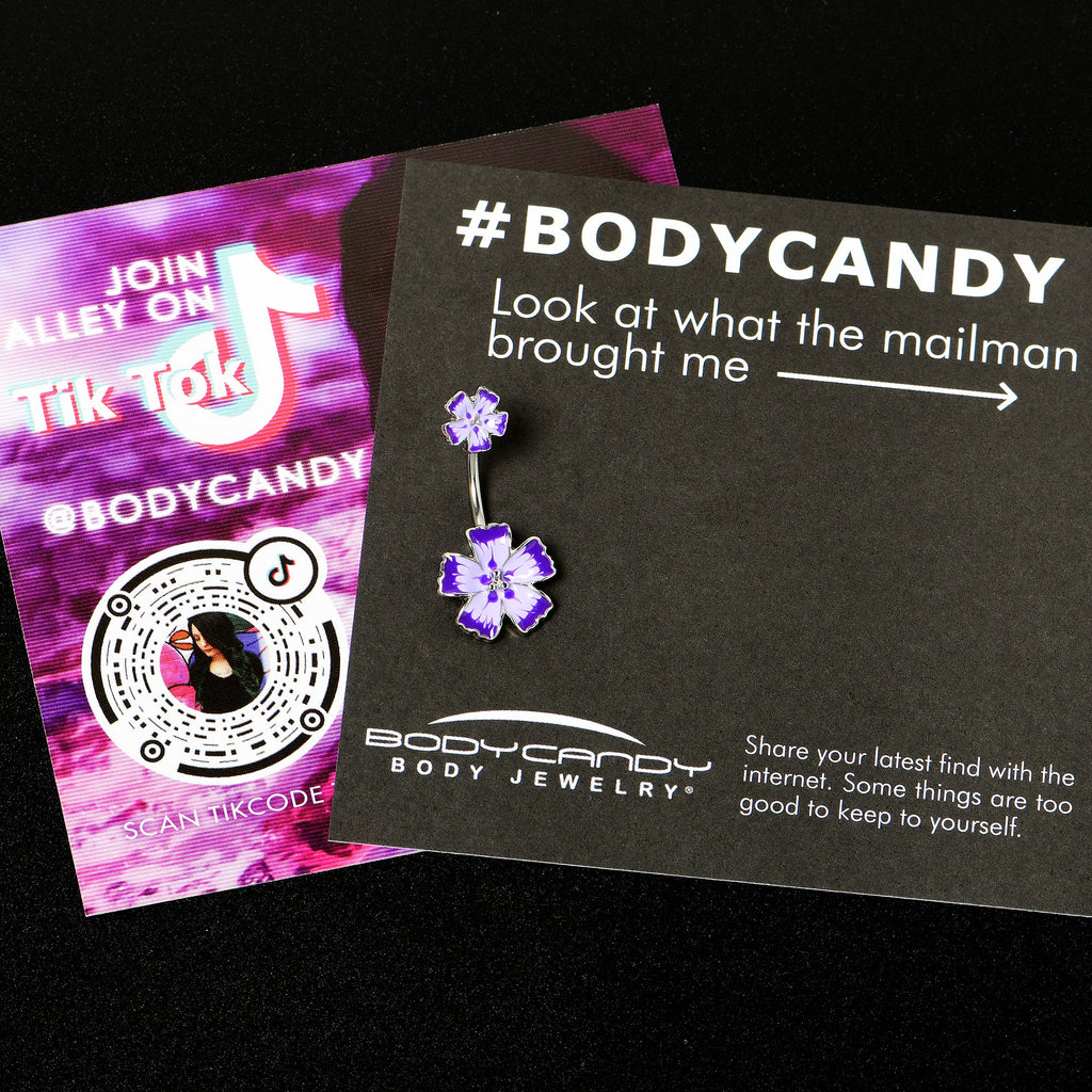 BodyCandy Purple Flower Textured Center Double Mount Belly Ring — side view