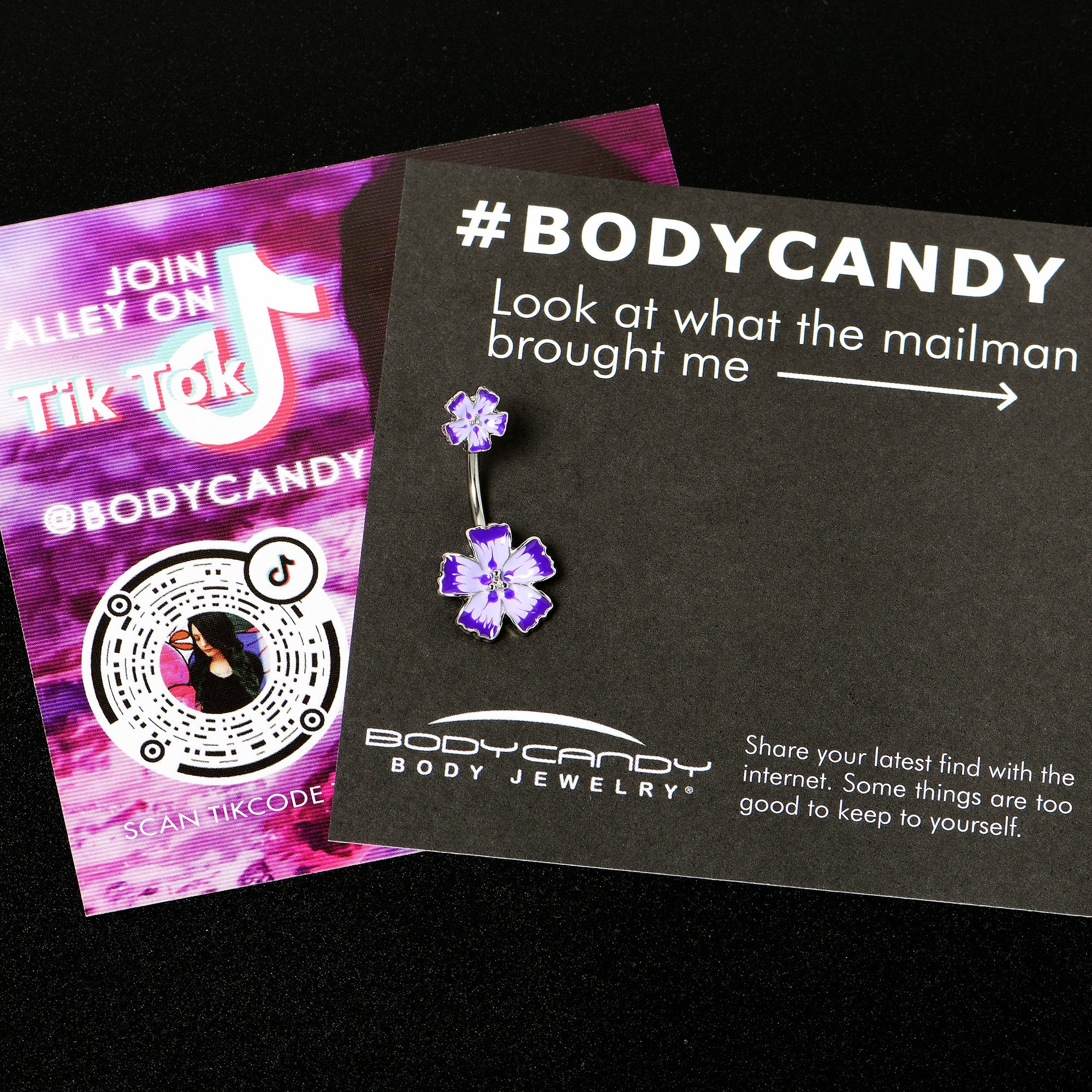 BodyCandy Purple Flower Textured Center Double Mount Belly Ring — side view