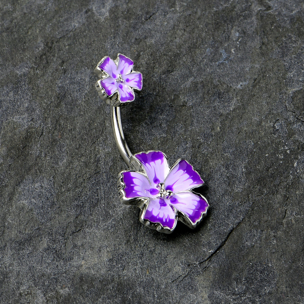 BodyCandy Purple Flower Textured Center Double Mount Belly Ring — alternative angle