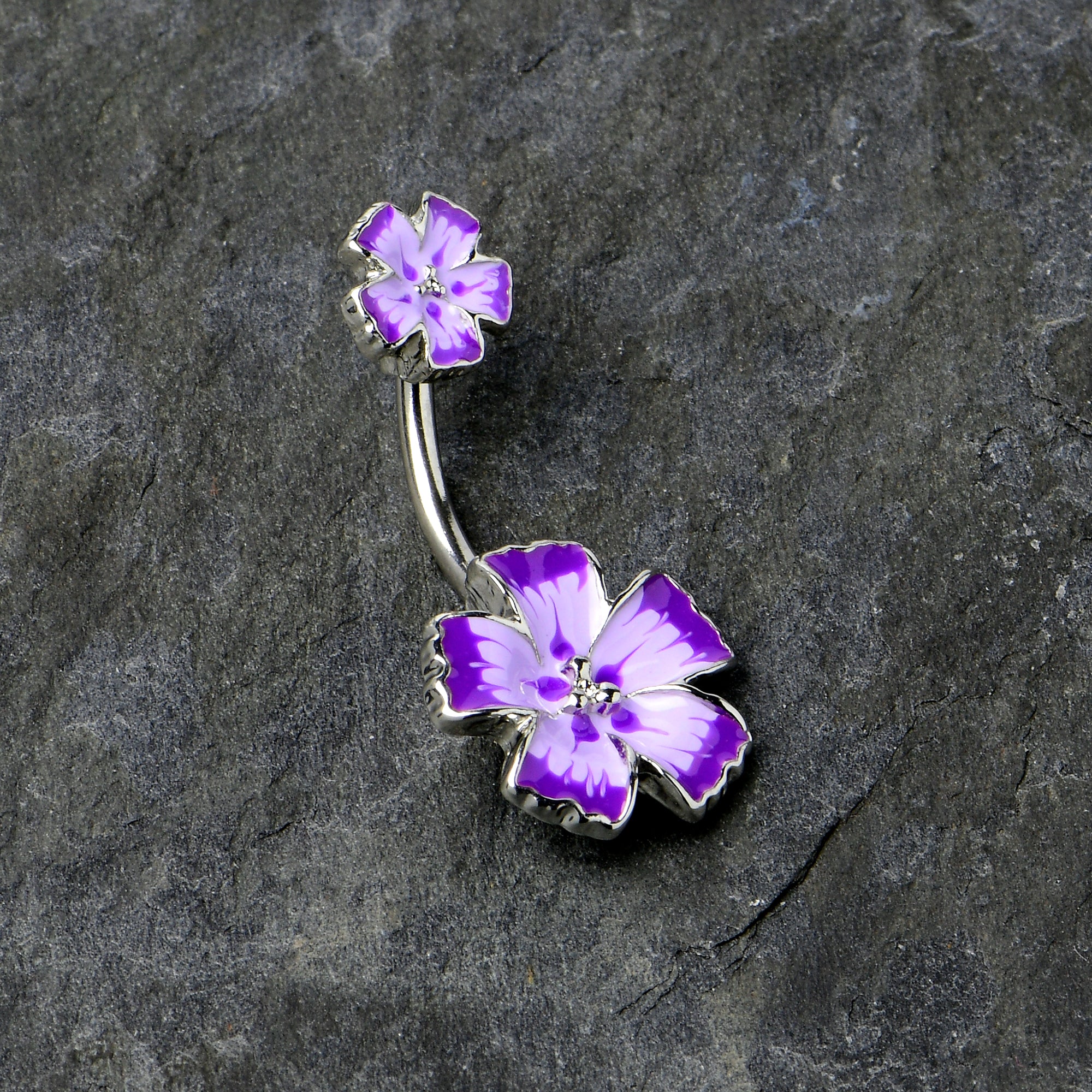 BodyCandy Purple Flower Textured Center Double Mount Belly Ring — alternative angle