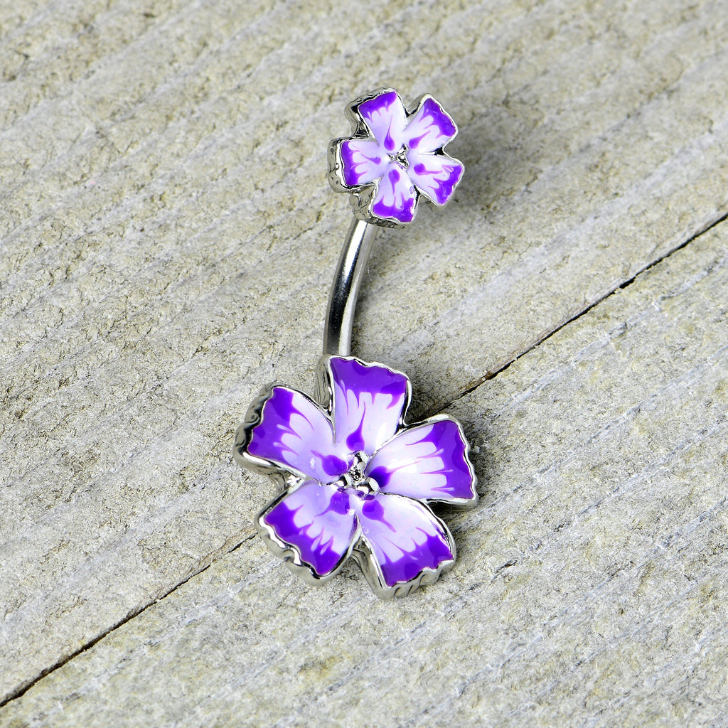BodyCandy Purple Flower Textured Center Double Mount Belly Ring — in-use photo