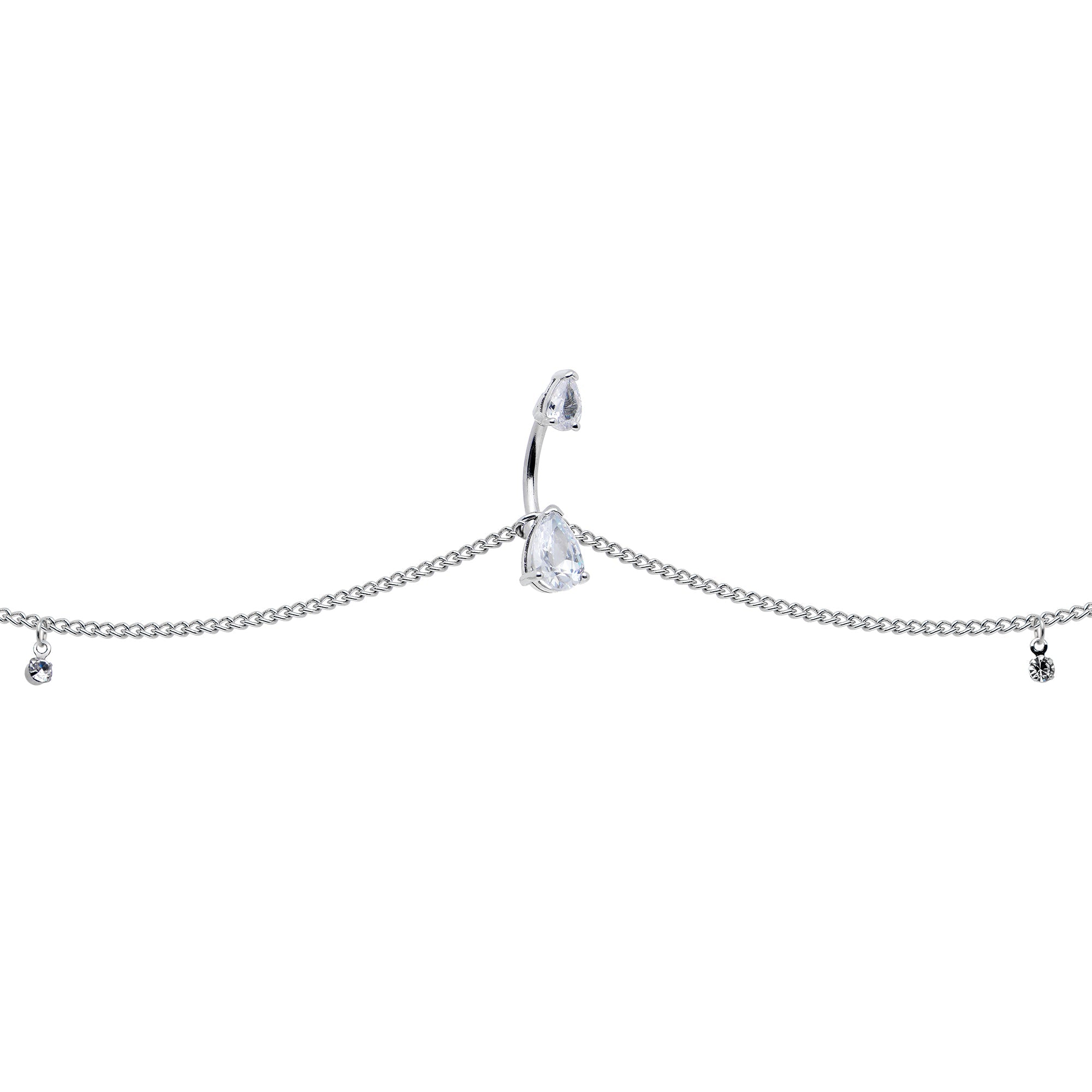 BodyCandy Clear Gem Double Drop Double Mount Belly Ring Belly Chain — main product shot