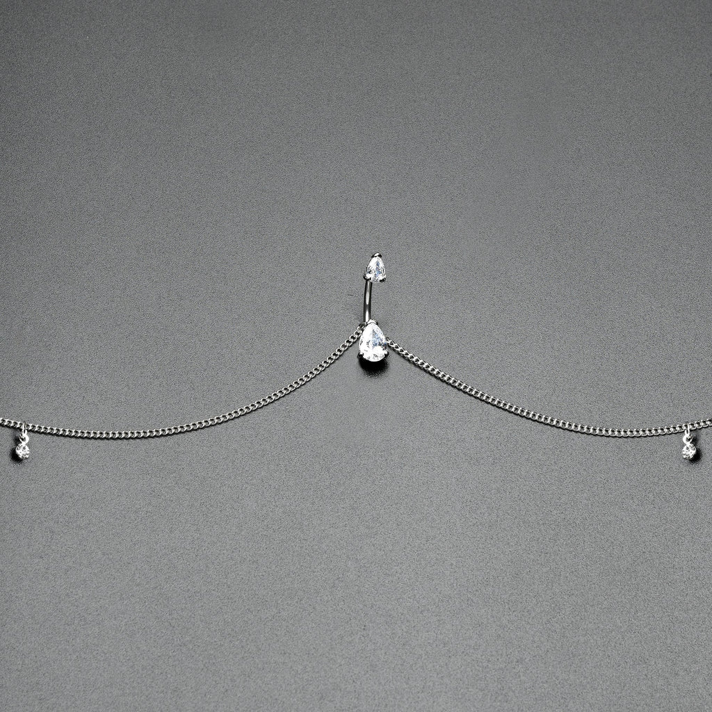 BodyCandy Clear Gem Double Drop Double Mount Belly Ring Belly Chain — side view