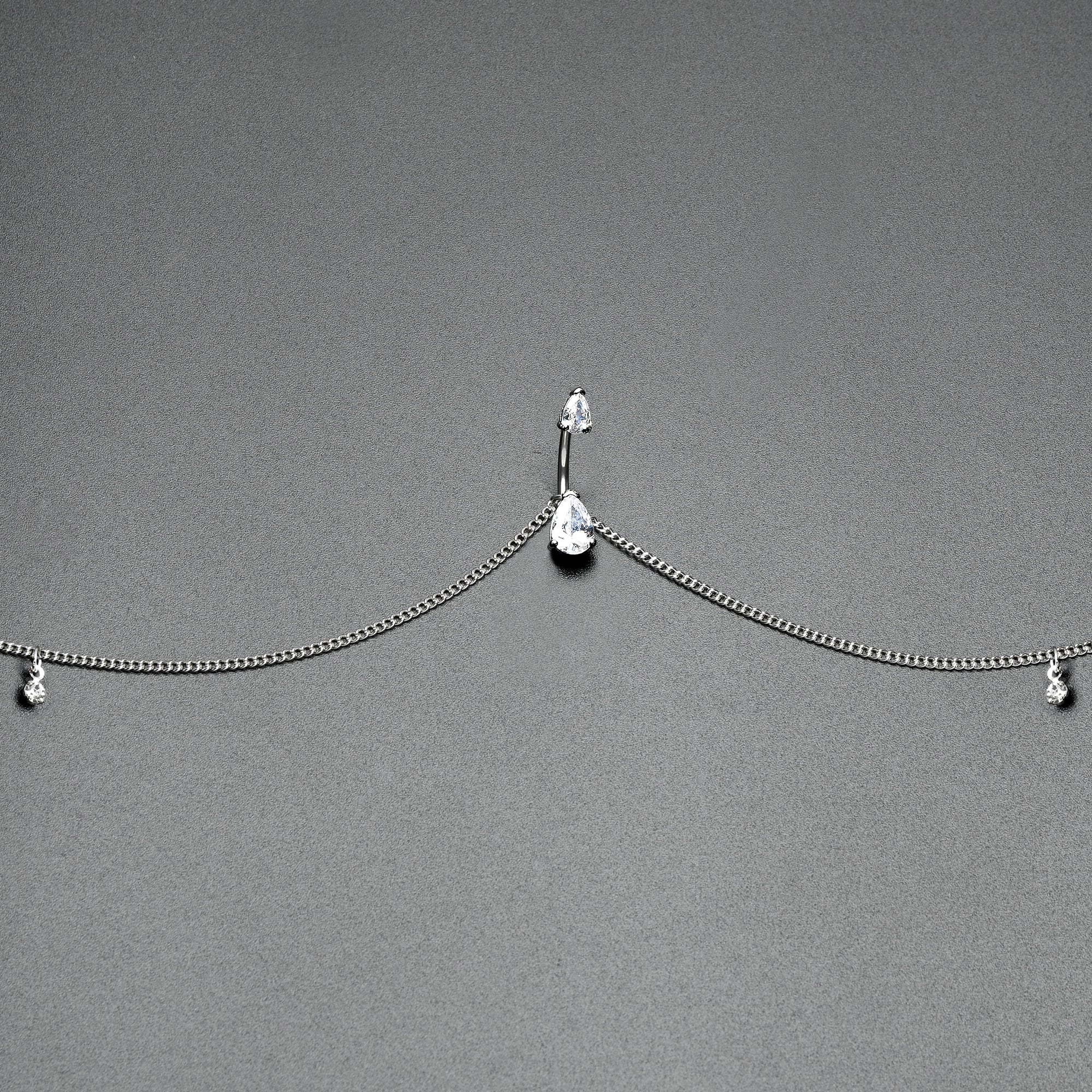 BodyCandy Clear Gem Double Drop Double Mount Belly Ring Belly Chain — side view