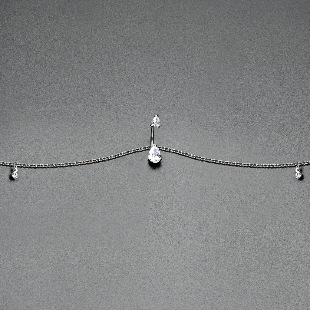 BodyCandy Clear Gem Double Drop Double Mount Belly Ring Belly Chain — back view