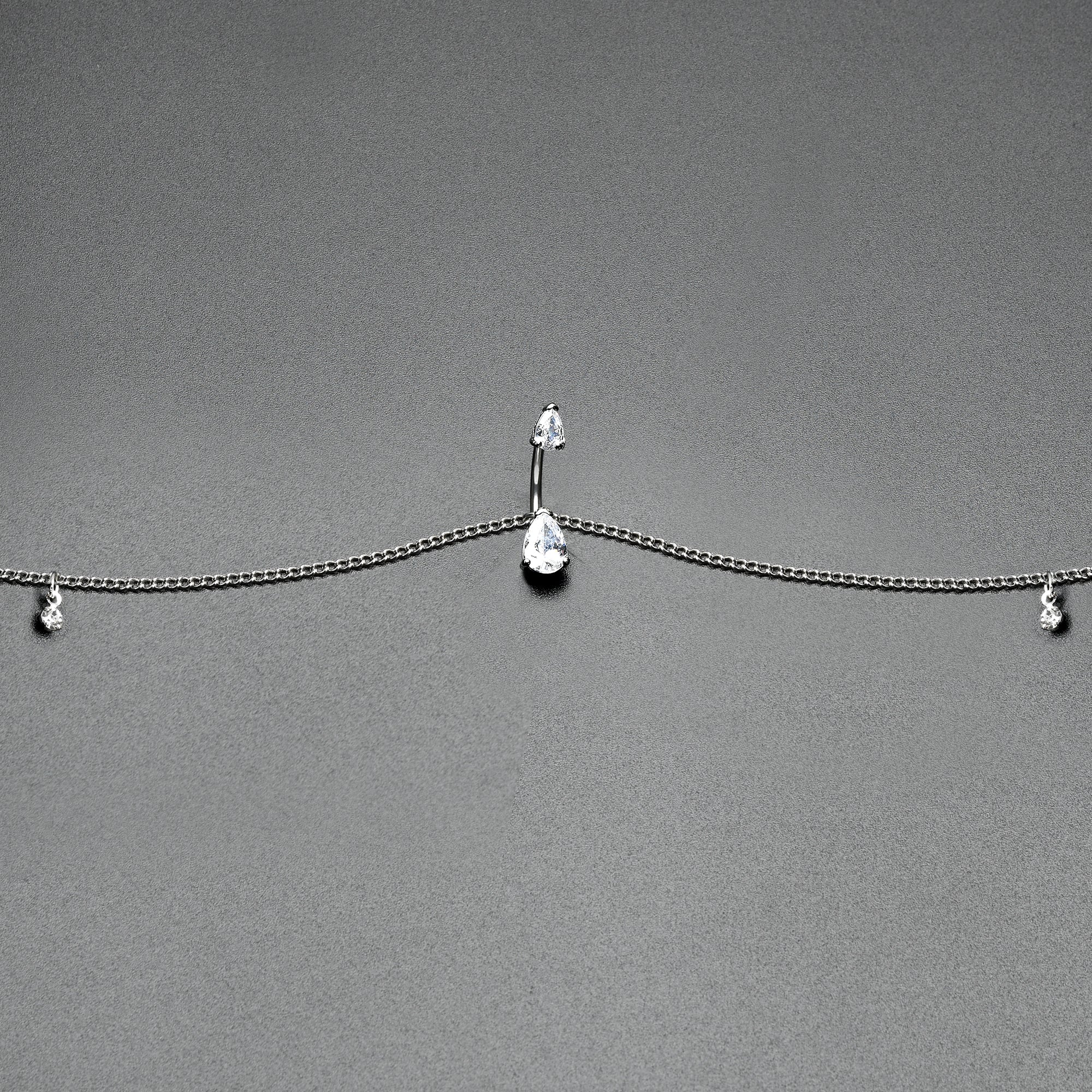 BodyCandy Clear Gem Double Drop Double Mount Belly Ring Belly Chain — back view