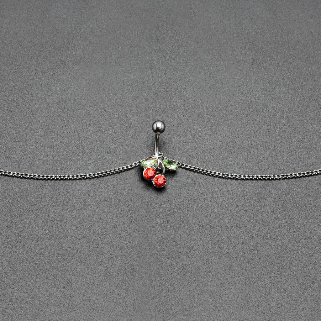 BodyCandy Red Green Gem Cheery Cherries Fruit Belly Ring Belly Chain — lifestyle context