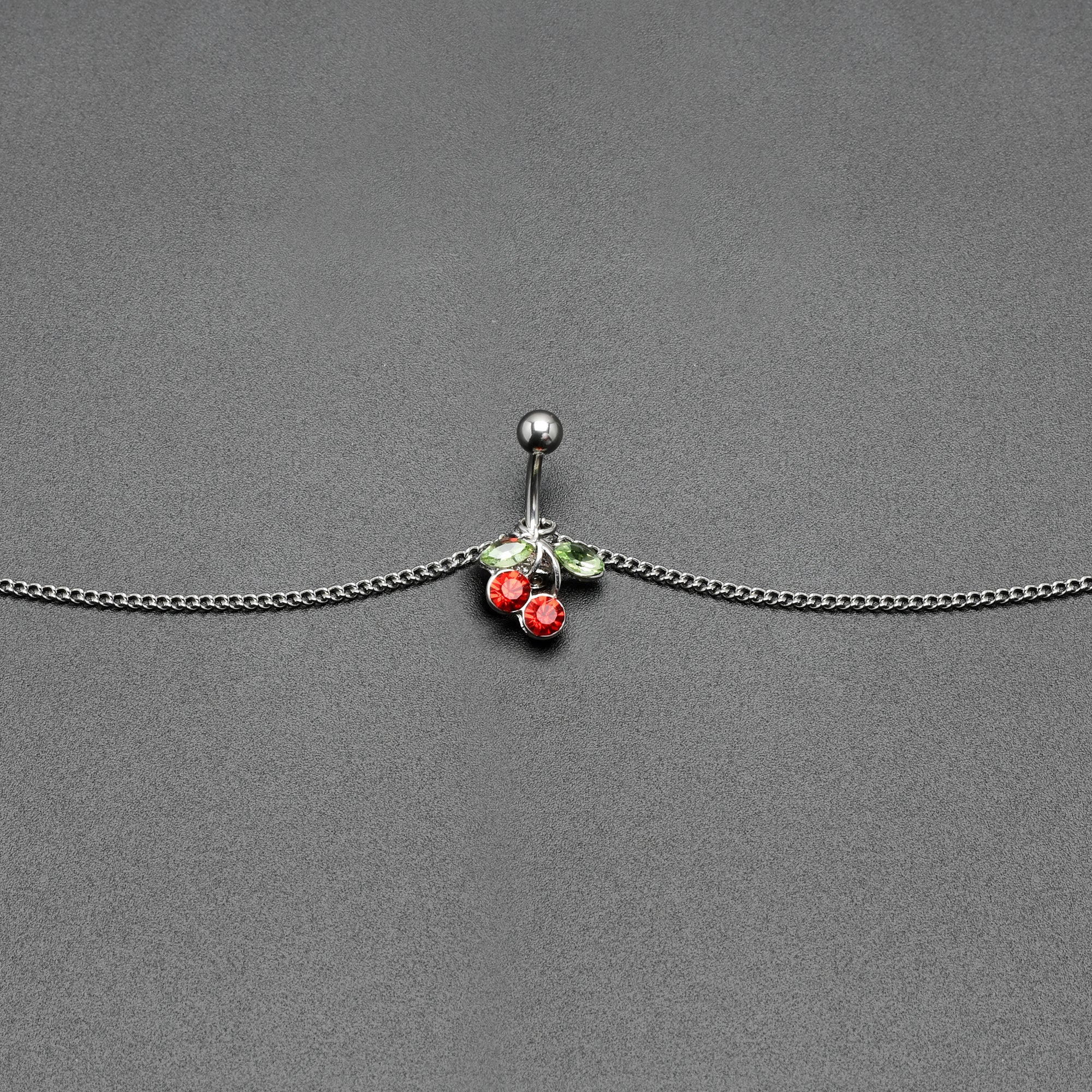 BodyCandy Red Green Gem Cheery Cherries Fruit Belly Ring Belly Chain — lifestyle context