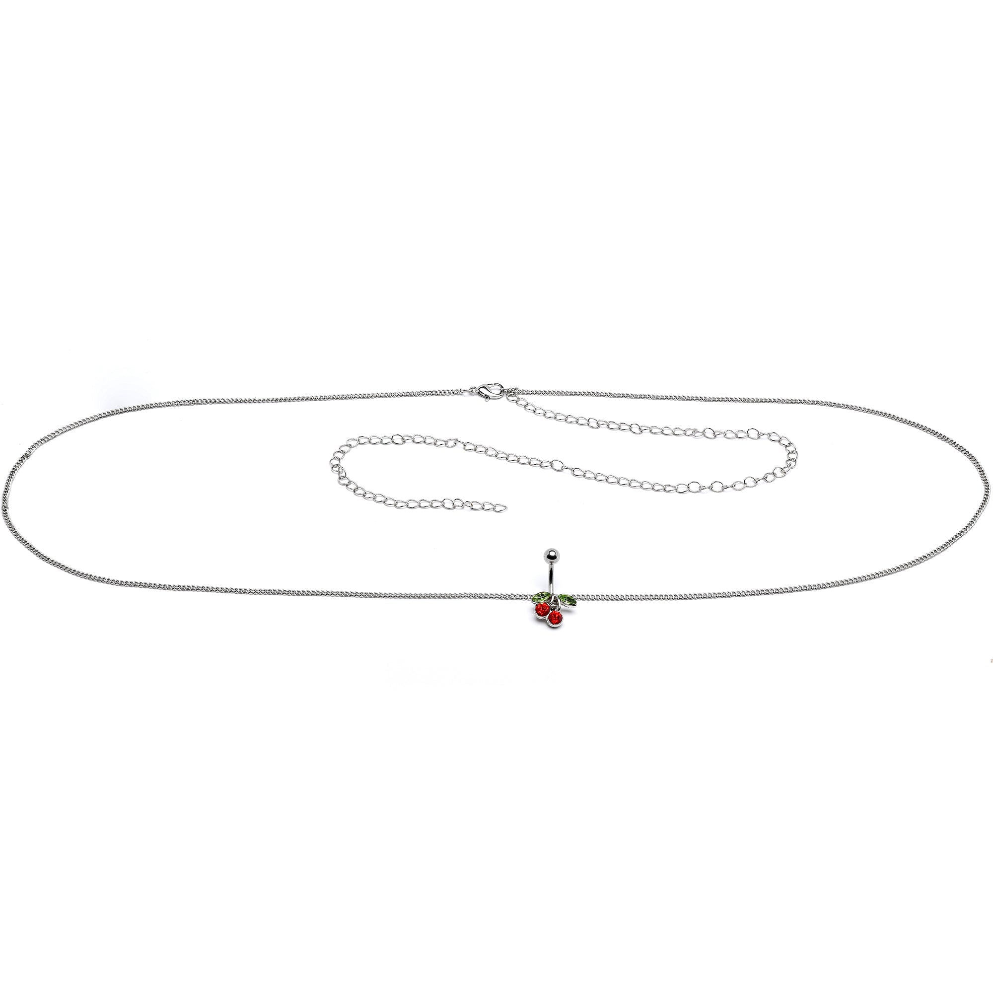 BodyCandy Red Green Gem Cheery Cherries Fruit Belly Ring Belly Chain — side view