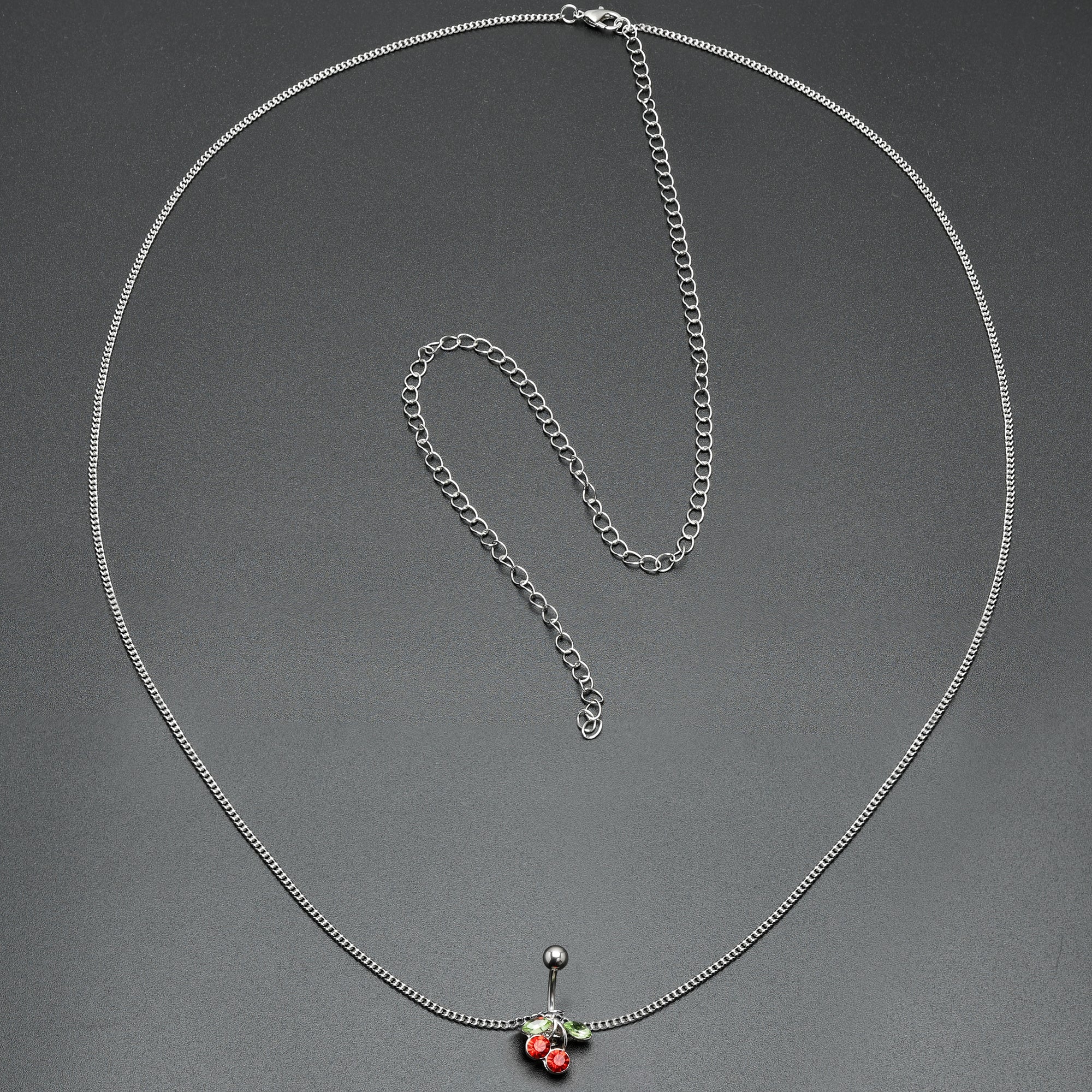 BodyCandy Red Green Gem Cheery Cherries Fruit Belly Ring Belly Chain — size reference