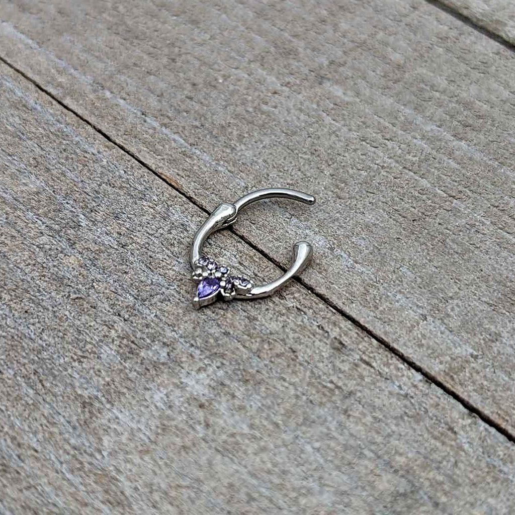 BodyCandy 16G 5/16 Purple Gem Bee Glamour Cartilage Clicker — in-use photo