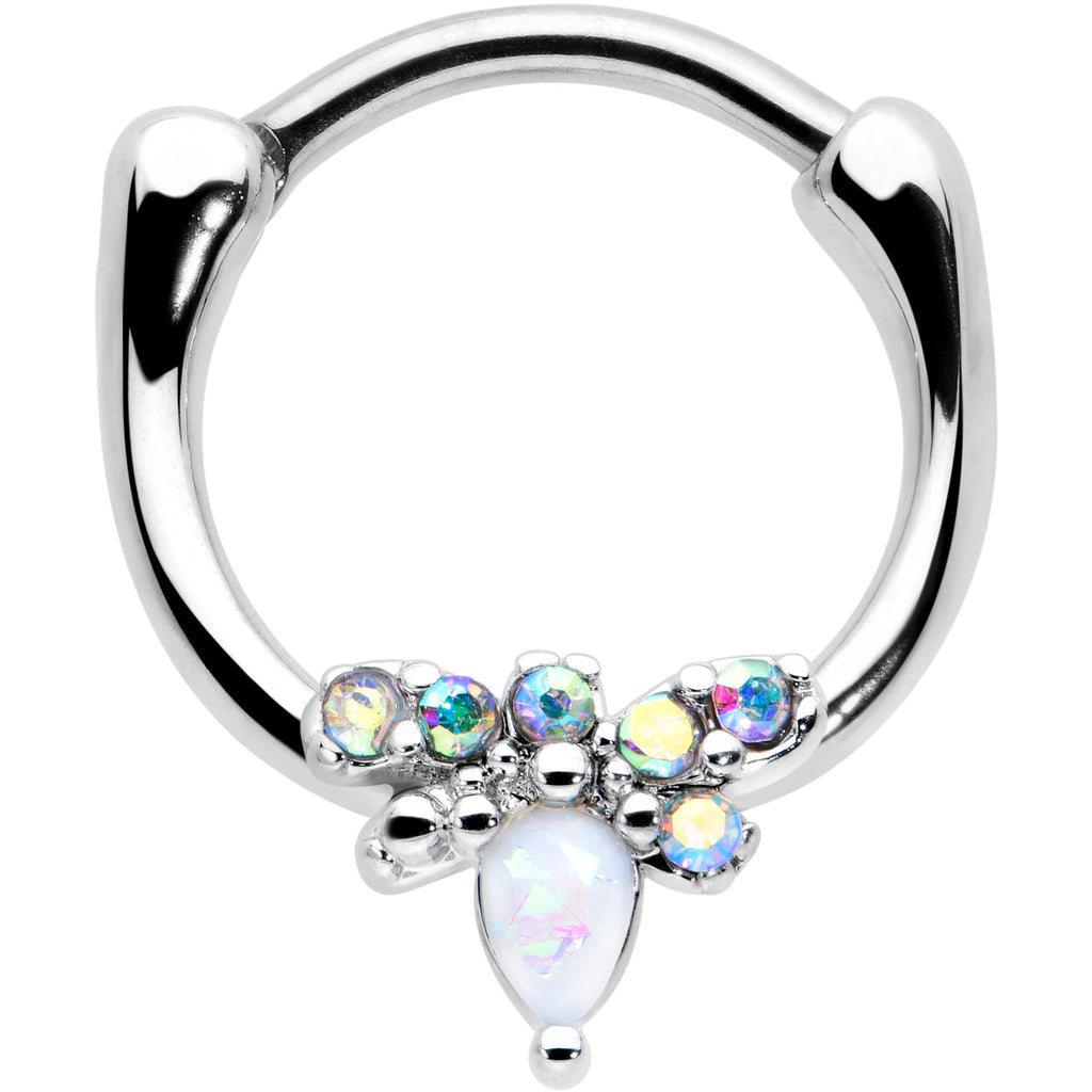 BodyCandy 16G 5/16 White Faux Opal Bee Glamour Cartilage Clicker — main product shot
