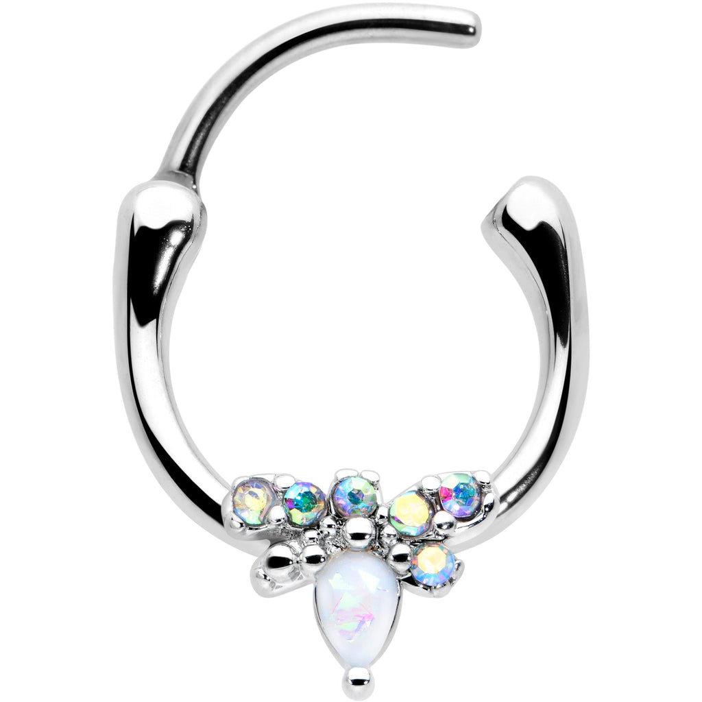 BodyCandy 16G 5/16 White Faux Opal Bee Glamour Cartilage Clicker — detail close-up