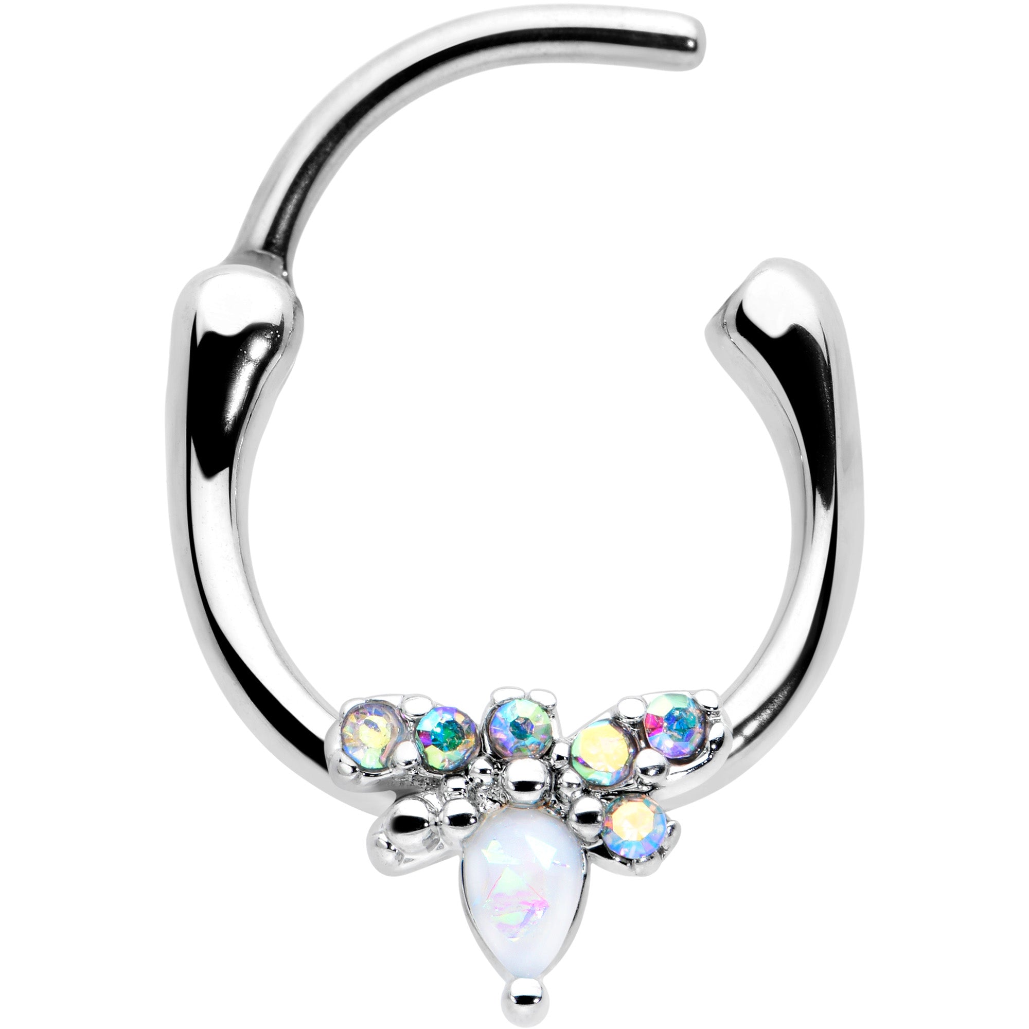 BodyCandy 16G 5/16 White Faux Opal Bee Glamour Cartilage Clicker — detail close-up