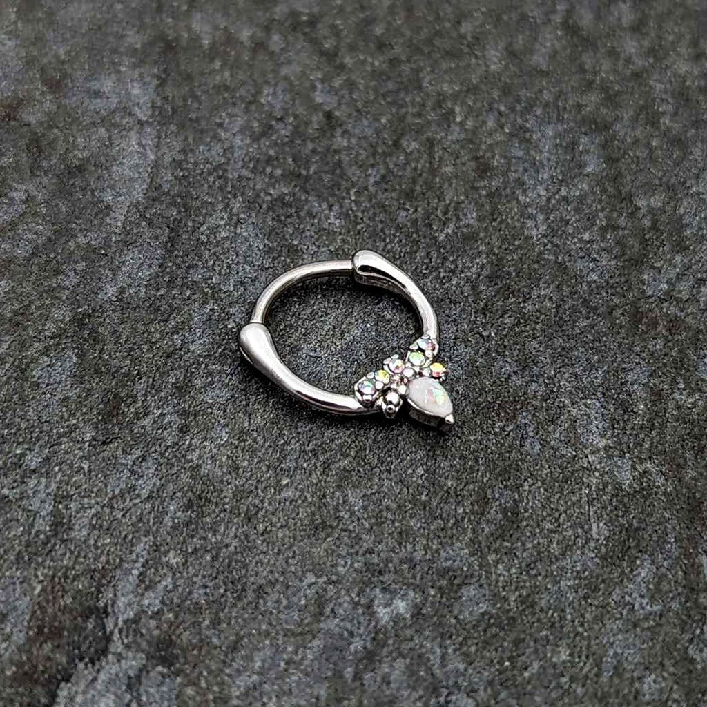 BodyCandy 16G 5/16 White Faux Opal Bee Glamour Cartilage Clicker — side view