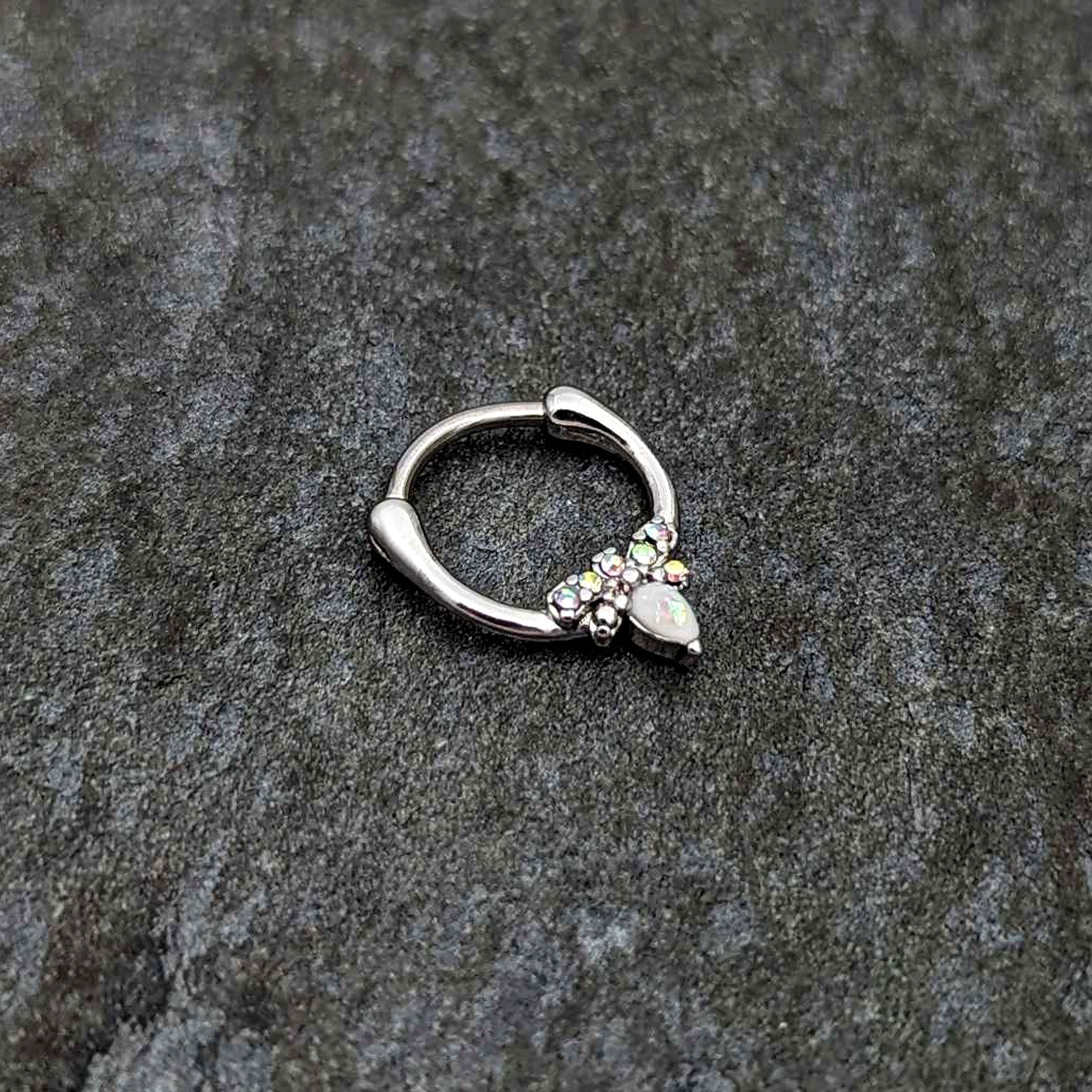 BodyCandy 16G 5/16 White Faux Opal Bee Glamour Cartilage Clicker — side view