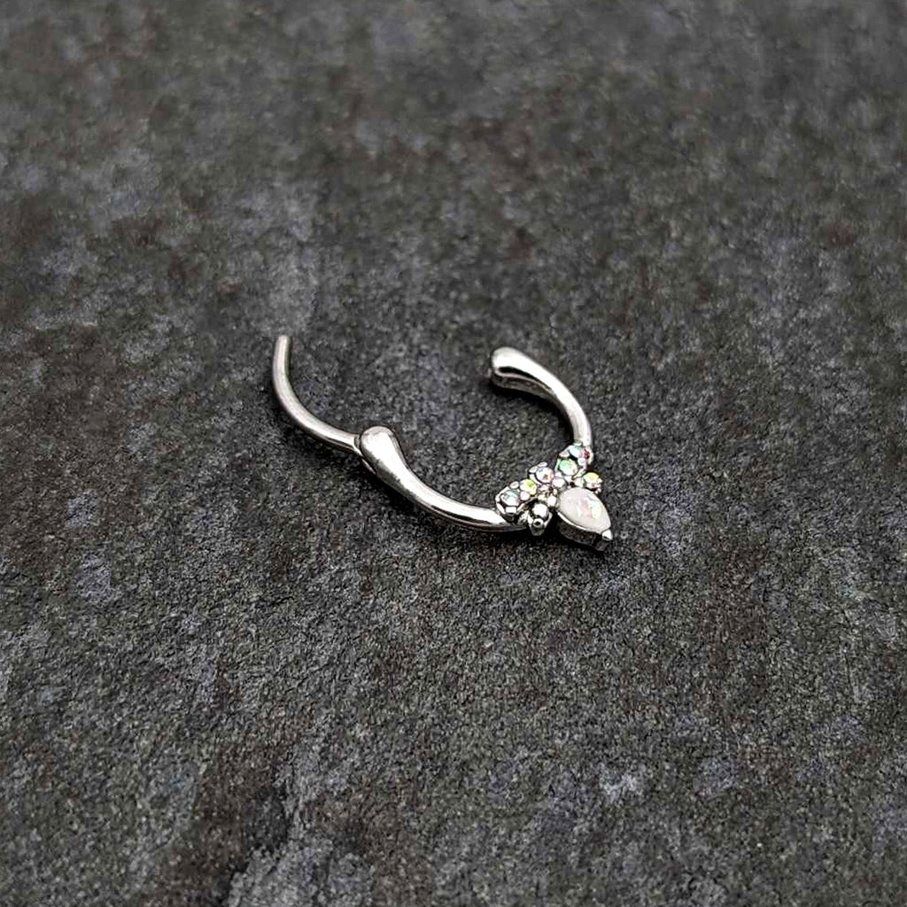 BodyCandy 16G 5/16 White Faux Opal Bee Glamour Cartilage Clicker — back view