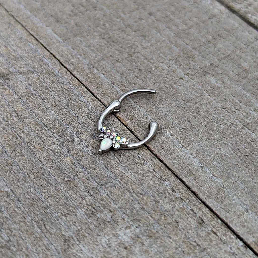 BodyCandy 16G 5/16 White Faux Opal Bee Glamour Cartilage Clicker — in-use photo
